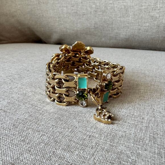 CHANEL Gold Plated Chainlink Gripiox Bracelet Pearl Gem Embellished CC Char - Picture 6 of 7